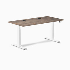 Desky Dual Laminate Sit Stand Desk, Natural Walnut desktop, White frame
