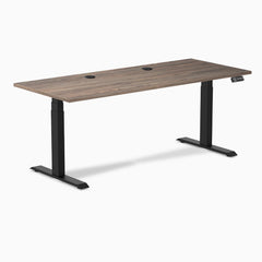 Desky Dual Laminate Sit Stand Desk, Natural Walnut desktop, Matte Black frame