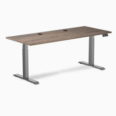Desky Dual Laminate Sit Stand Desk, Natural Walnut desktop, Space Grey frame