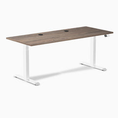 Desky Dual Laminate Sit Stand Desk, Natural Walnut desktop, White frame