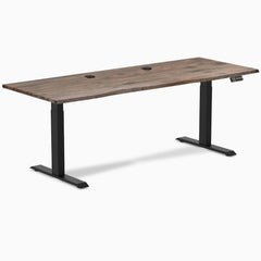 Desky Dual Laminate Sit Stand Desk, Natural Walnut desktop, Matte Black frame