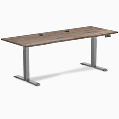Desky Dual Laminate Sit Stand Desk, Natural Walnut desktop, Space Grey frame