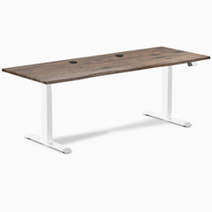 Desky Dual Laminate Sit Stand Desk, Natural Walnut desktop, White frame