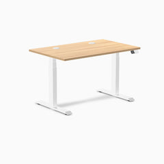 Desky Dual Laminate Sit Stand Desk, Sublime Teak desktop, White frame