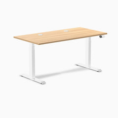 Desky Dual Laminate Sit Stand Desk, Sublime Teak desktop, White frame
