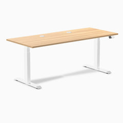 Desky Dual Laminate Sit Stand Desk, Sublime Teak desktop, White frame