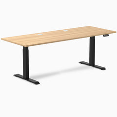 Desky Dual Laminate Sit Stand Desk, Sublime Teak desktop, Matte Black frame
