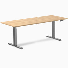 Desky Dual Laminate Sit Stand Desk, Sublime Teak desktop, Space Grey frame