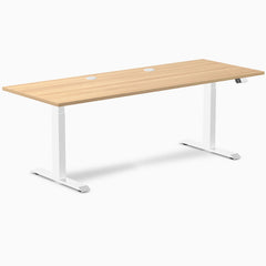 Desky Dual Laminate Sit Stand Desk, Sublime Teak desktop, White frame