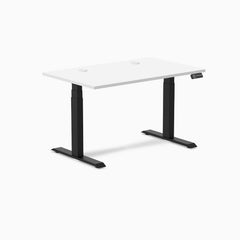 Desky Dual Laminate Sit Stand Desk, White desktop, Matte Black frame