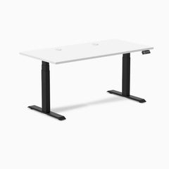 Desky Dual Laminate Sit Stand Desk, White desktop, Matte Black frame