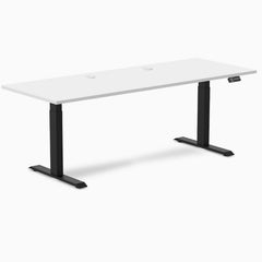 Desky Dual Laminate Sit Stand Desk, White desktop, Matte Black frame