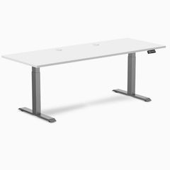 Desky Dual Laminate Sit Stand Desk, White desktop, Space Grey frame