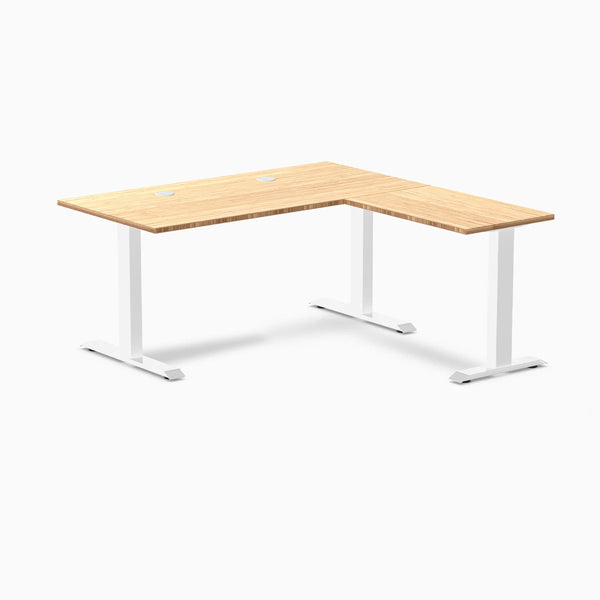 Desky Zero Bamboo L-Shape Office Desk, Bamboo desktop, White frame