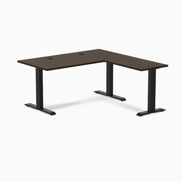 Desky Zero Bamboo L-Shape Office Desk, Dark Bamboo desktop, Matte Black frame