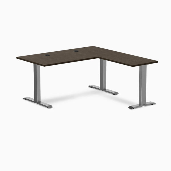 Desky Zero Bamboo L-Shape Office Desk, Dark Bamboo desktop, Space Grey frame