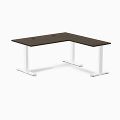 Desky Zero Bamboo L-Shape Office Desk, Dark Bamboo desktop, White frame