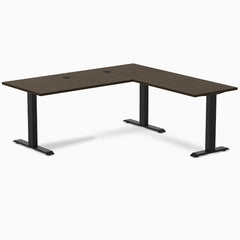 Desky Zero Bamboo L-Shape Office Desk, Dark Bamboo desktop, Matte Black frame