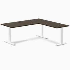 Desky Zero Bamboo L-Shape Office Desk, Dark Bamboo desktop, White frame
