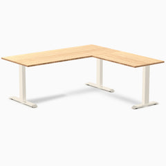 Desky Zero Bamboo L-Shape Office Desk, Bamboo desktop, Wheat frame