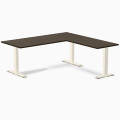 Desky Zero Bamboo L-Shape Office Desk, Dark Bamboo desktop, Wheat frame