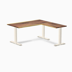 Desky Zero Hardwood L-Shape Office Desk, Saman desktop, Wheat frame