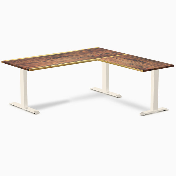 Desky Zero Hardwood L-Shape Office Desk, Saman desktop, Wheat frame