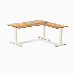 Desky Zero Hardwood L-Shape Office Desk, Teak desktop, Wheat frame