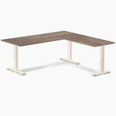 Desky Zero Laminate L-Shape Office Desk, Natural Walnut desktop, Wheat frame