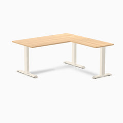 Desky Zero Laminate L-Shape Office Desk, Sublime Teak desktop, Wheat frame