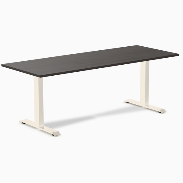 Desky Zero Laminate Office Desk, Burnished Wood desktop, Wheat frame