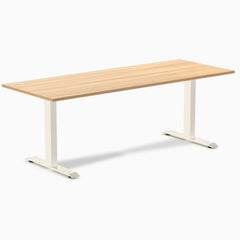 Desky Zero Laminate Office Desk, Sublime Teak desktop, Wheat frame