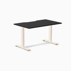 Desky Zero Scalloped Laminate Office Desk, Black desktop, Wheat frame