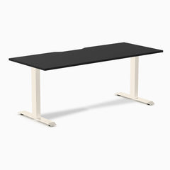 Desky Zero Scalloped Laminate Office Desk, Black desktop, Wheat frame