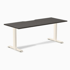 Desky Zero Scalloped Laminate Office Desk, Burnished Wood desktop, Wheat frame