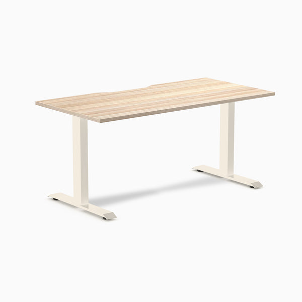 Desky Zero Scalloped Laminate Office Desk, Classic Oak desktop, Wheat frame