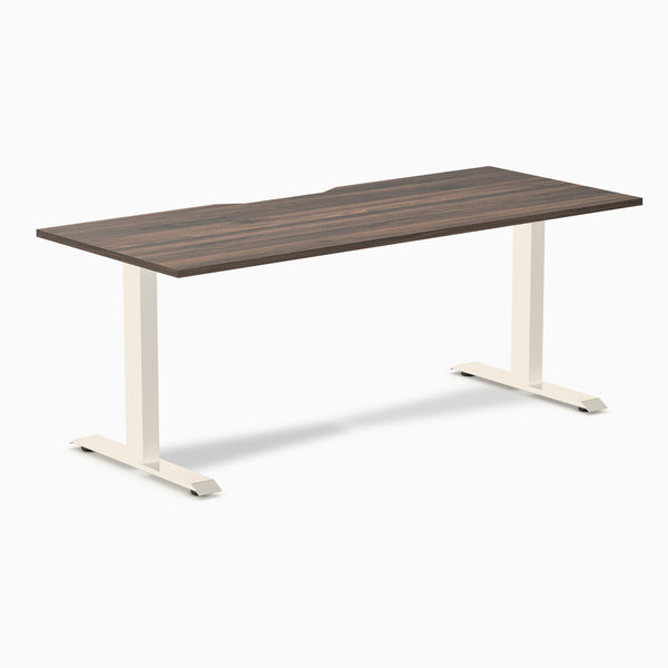 Desky Zero Scalloped Laminate Office Desk, Jarrah Legno desktop, Wheat frame