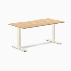 Desky Zero Scalloped Laminate Office Desk, Sublime Teak desktop, Wheat frame