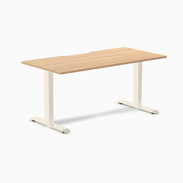 Desky Zero Scalloped Laminate Office Desk, Sublime Teak desktop, Wheat frame