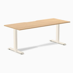 Desky Zero Scalloped Laminate Office Desk, Sublime Teak desktop, Wheat frame