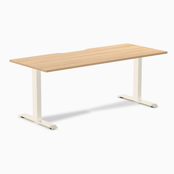 Desky Zero Scalloped Laminate Office Desk, Sublime Teak desktop, Wheat frame
