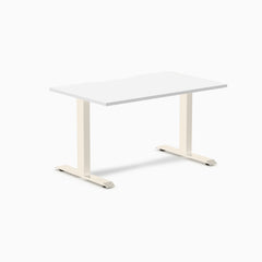 Desky Zero Scalloped Laminate Office Desk, White desktop, Wheat frame