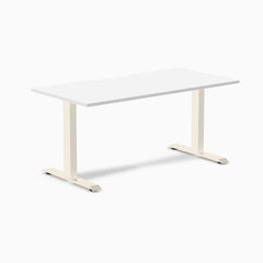 Desky Zero Scalloped Laminate Office Desk, White desktop, Wheat frame