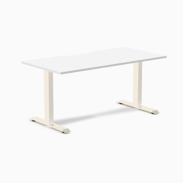 Desky Zero Scalloped Laminate Office Desk, White desktop, Wheat frame