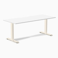 Desky Zero Scalloped Laminate Office Desk, White desktop, Wheat frame
