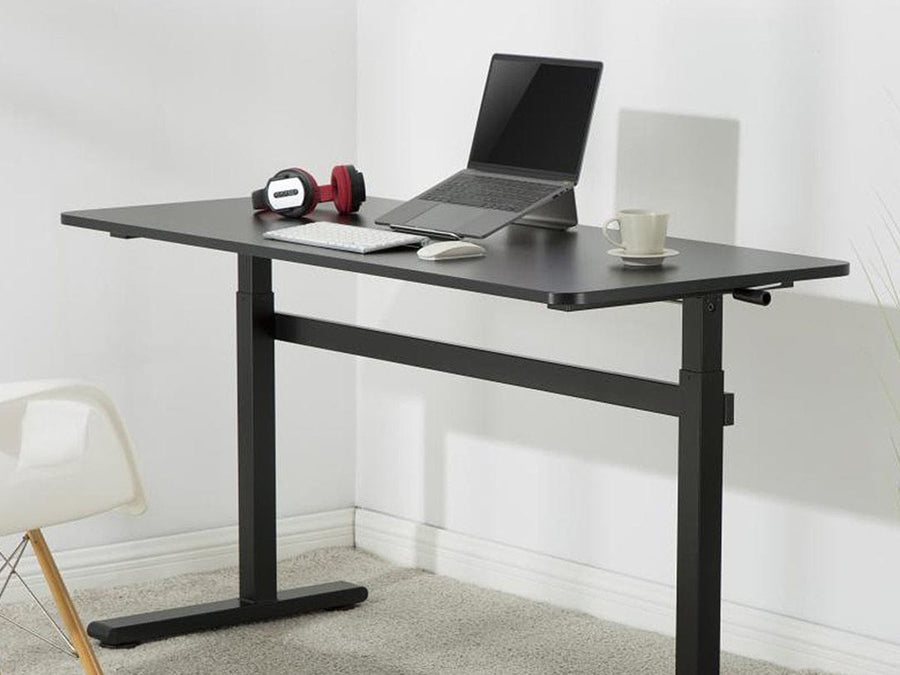 Bureau assis-debout manuel Desky Zero noir avec un support pour ordinateur portable