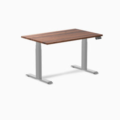 Almost Perfect Desky Dual Hardwood Sit Stand Desk, Walnut desktop, Grey frame
