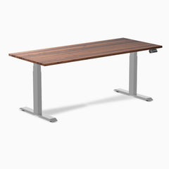 Almost Perfect Desky Dual Hardwood Sit Stand Desk, Walnut desktop, Grey frame