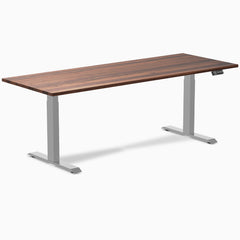 Almost Perfect Desky Dual Hardwood Sit Stand Desk, Walnut desktop, Grey frame