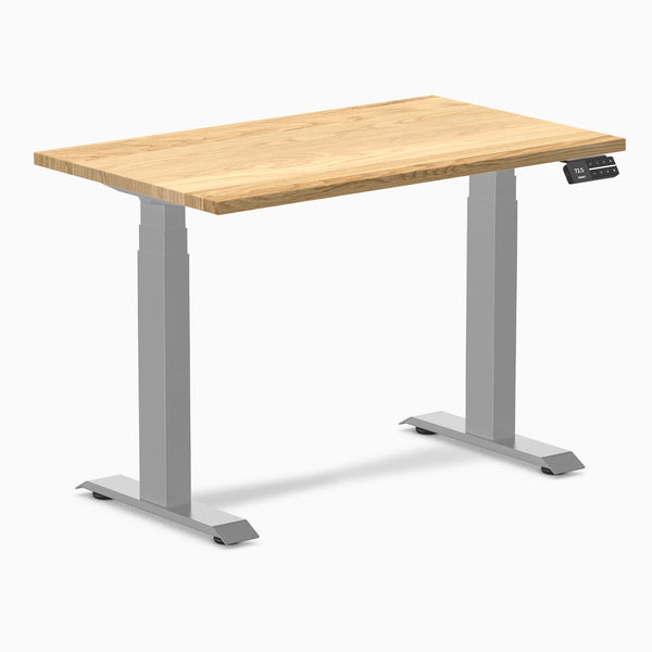 Desky Dual Mini Hardwood Sit Stand Desk, White Oak desktop, Grey frame